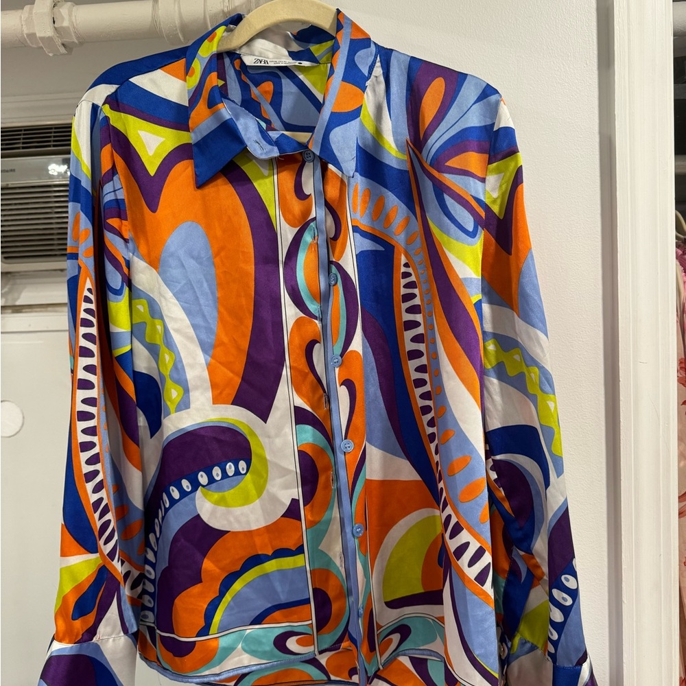 printed zara button down